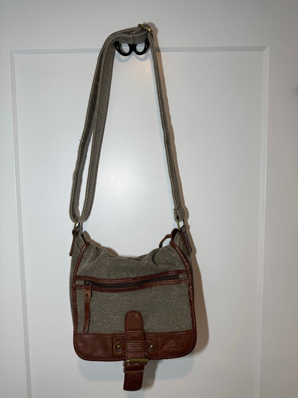 Carraig Donn Brown Leather Tweed Canvas Cross body Single Buckle Purse Bag